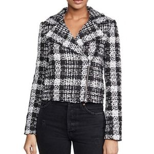 NWT Theory Slim Moto Jacket in Rubber Tweed Black White Plaid Size 16